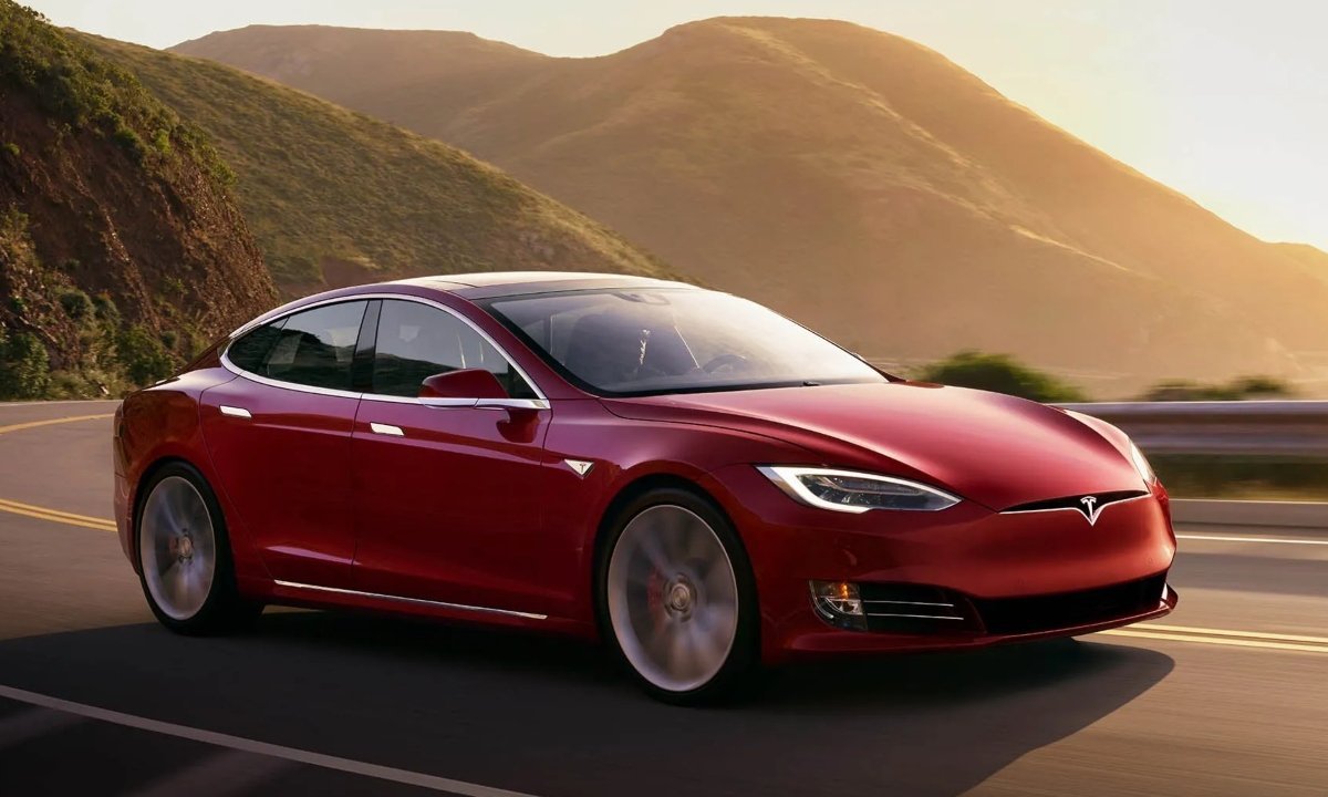 Red Tesla Model S Driving